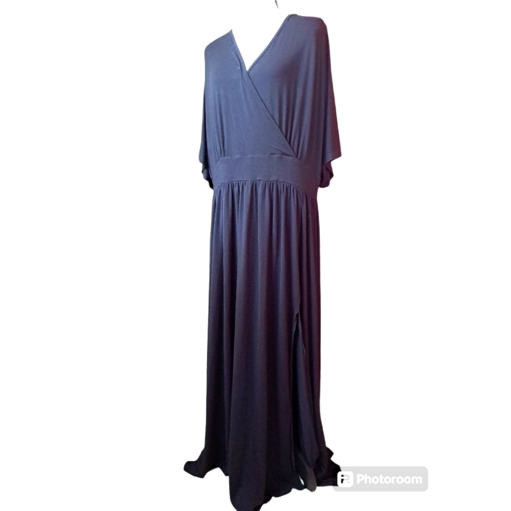 Eloquii 18/20 black maxi jersey dress faux wrap little black dress Party